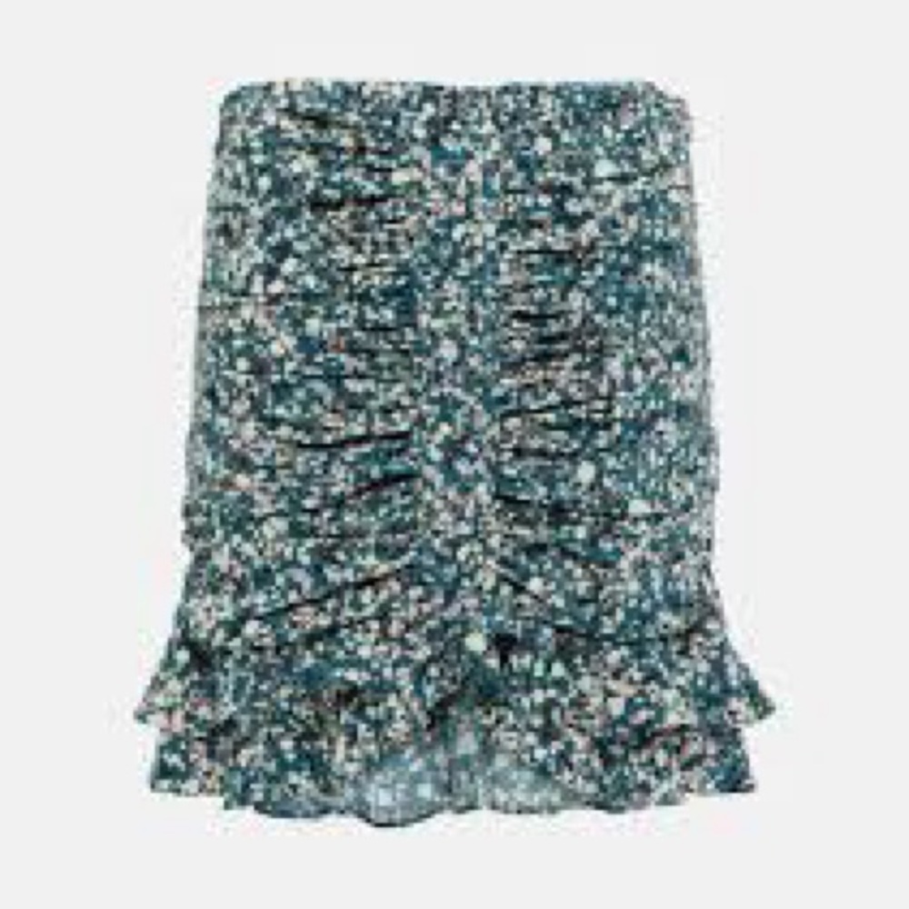 Isabel Marant Naomi Ruffled Floral-Print silk Mini Skirt green like new Sz 36 2